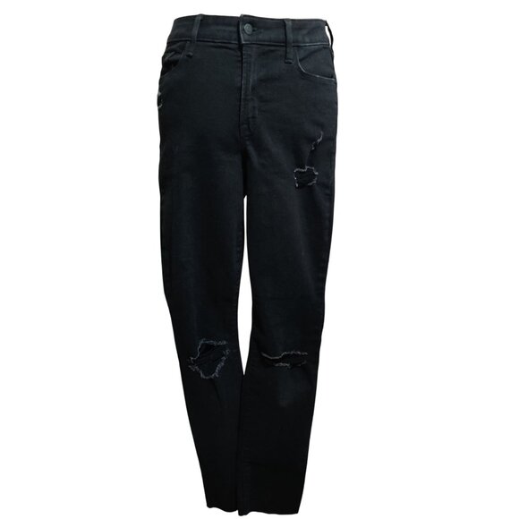 Old Navy 8T Pop Icon Skinny mid rise distressed black jeans raw knee tall grunge - Picture 1 of 7